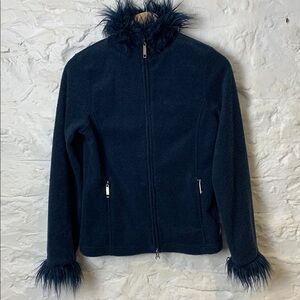 Y2K Vintage Faux Fur Trim Fleece Jacket Sweater Cardigan NWT